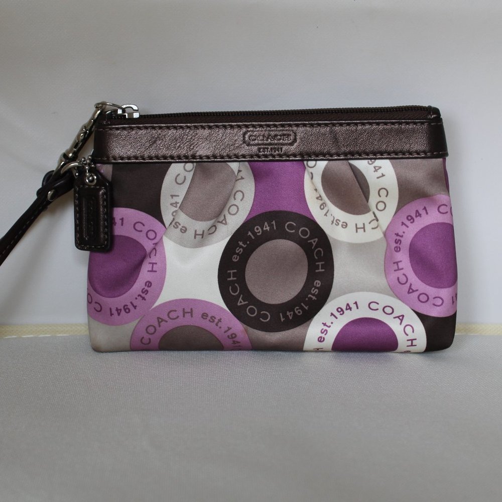 Coach Multicolor Signature Circle Wristlet Satin Fabric